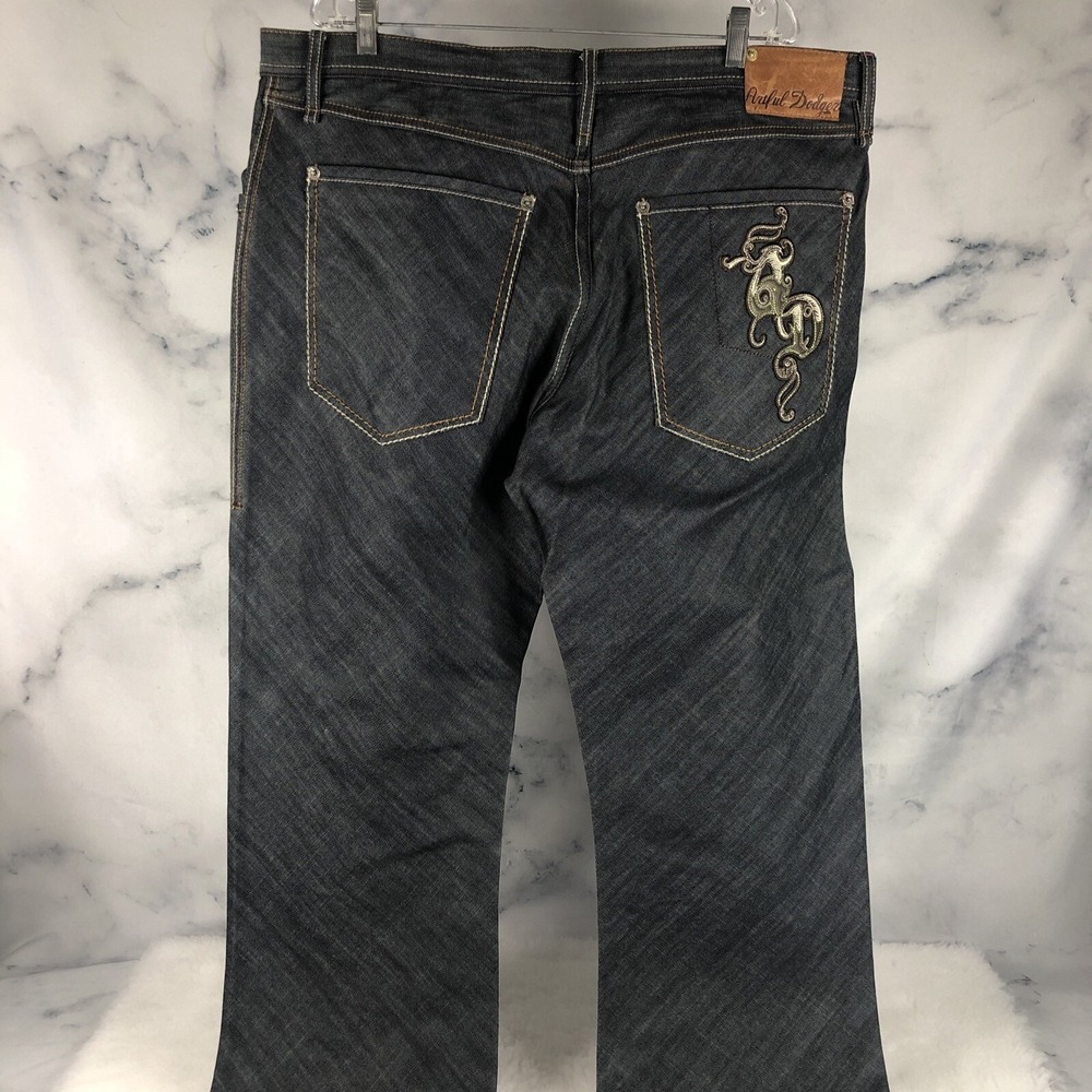 Artful Dodger St Giles The Soren DialsMens Jeans Dark  Relaxed Embordiered Logo